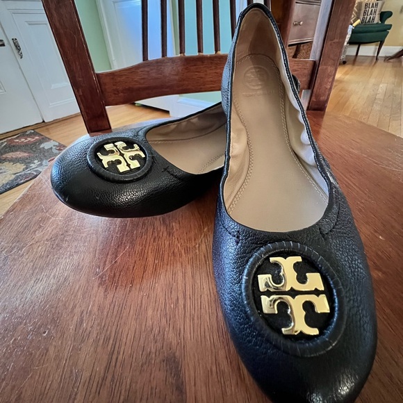 Tory Burch Shoes - Tory Burch Black Ballet Flats with Gold Logo